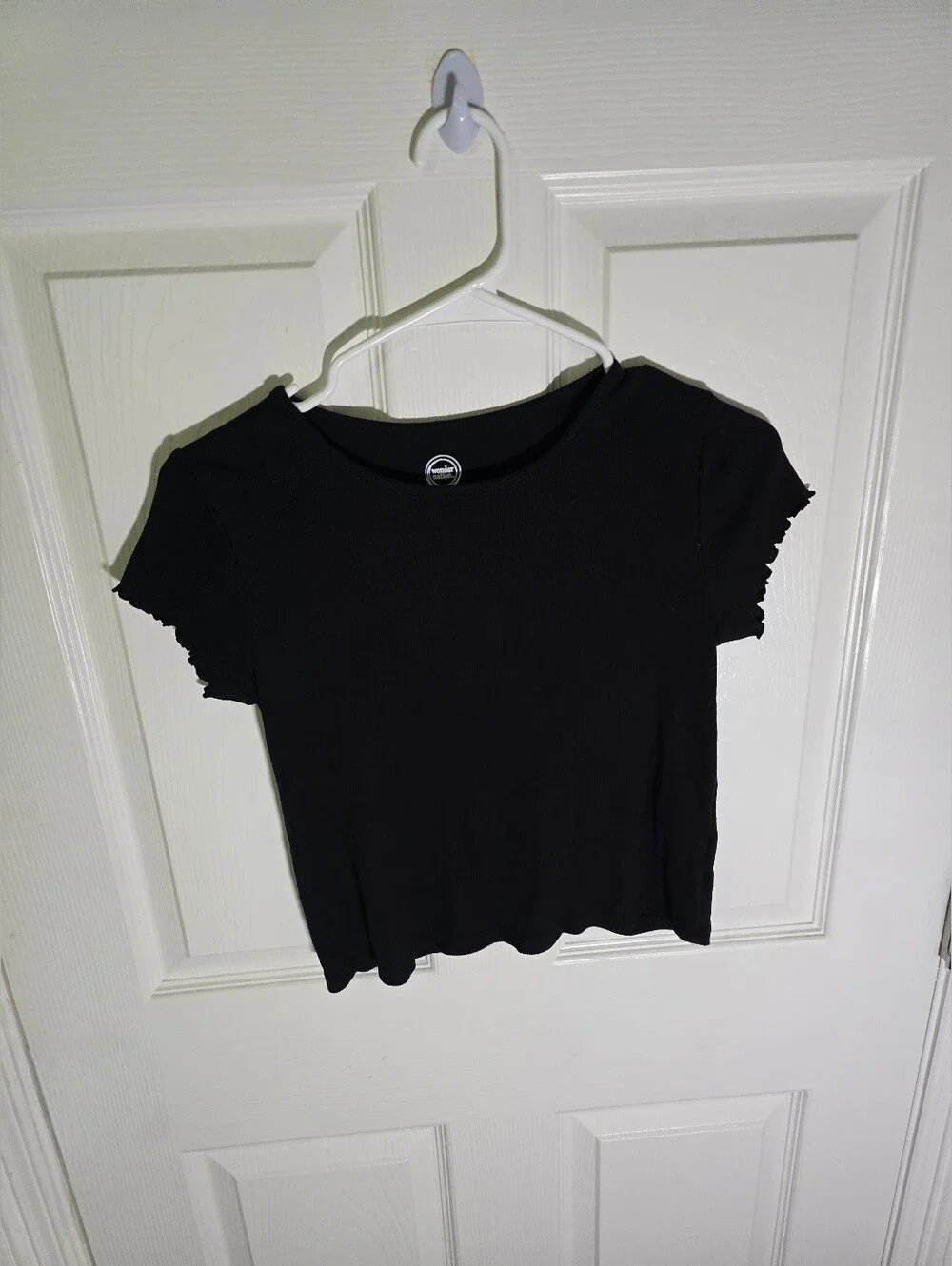 Wonder Nation Girls Black Ruffle Sleeve Casual Short Sleeve Tee Shirt Large